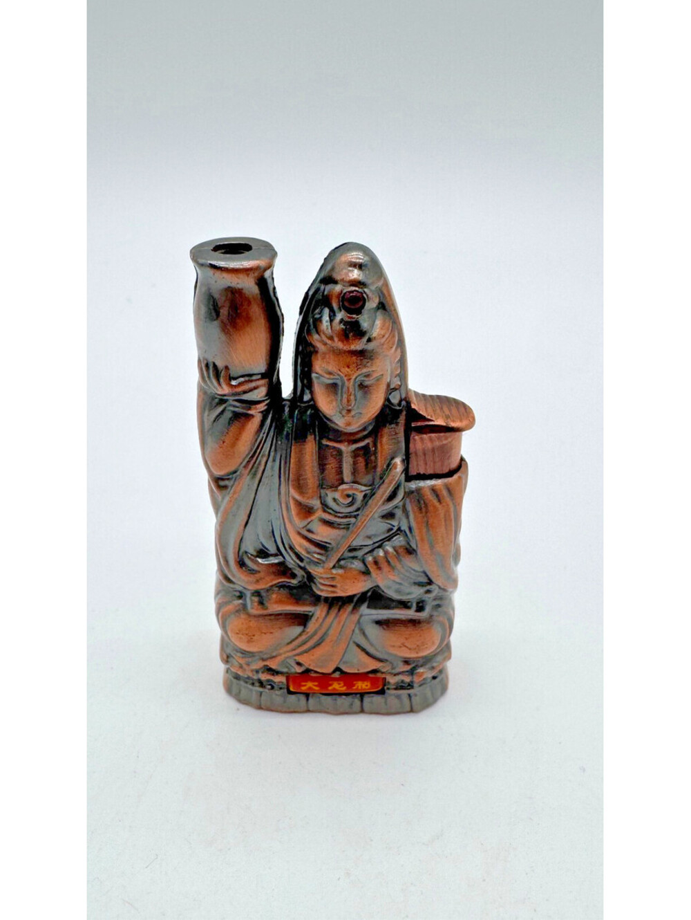 Vintage Chinese Guanyin Kuan Yin Figural Table Lighter Copper Tone